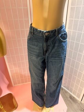 Mango High-Rise Wide Leg Denim Jeans in Medium Blue